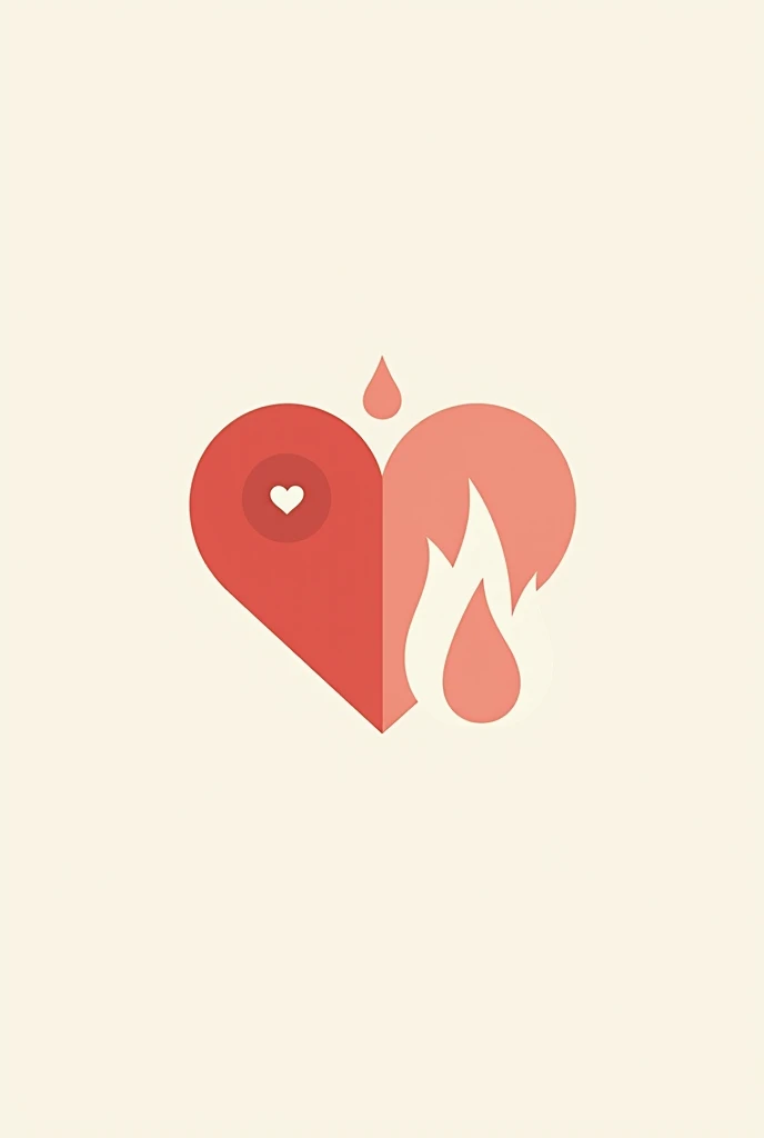  Make an icon that places one side of the heart on the left, and on the right, two flames of fire .  Be as minimal as possible . The image needs to be sharp . Place the tiles of a house on top