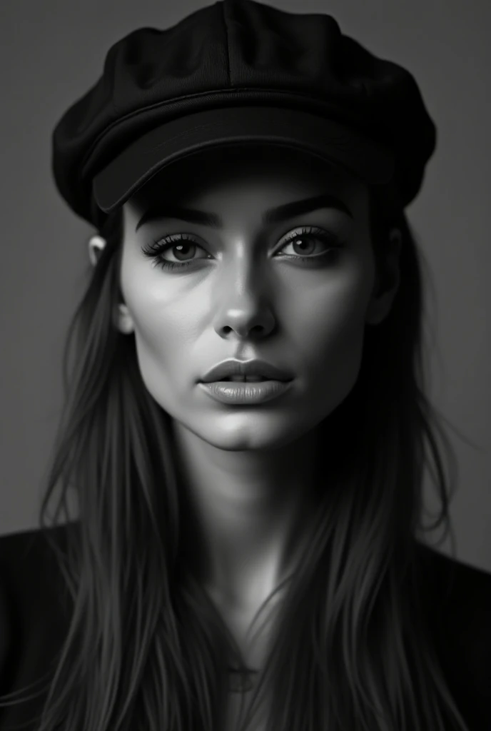 beautiful model studio photography black white image with cap