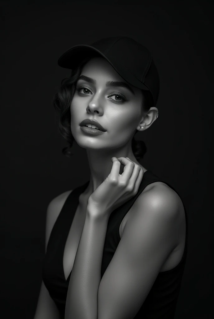 beautiful model studio photography black white image with cap