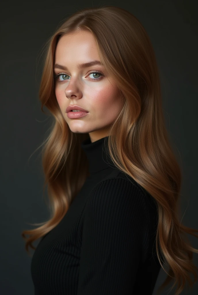  Hyperrealistic portrait of Kristina Pimenova, Completely made of black langeri 