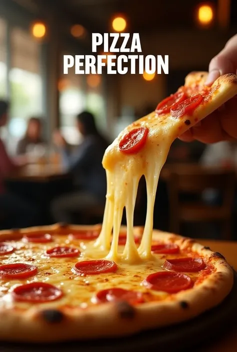  Large, bold sans-serif text reading "PIZZA PERFECTION" in white with a subtle drop shadow, positioned at the top of the thumbnail steaming hot pizza with melted cheese stretching as a slice 

 Blurred restaurant interior with warm, ambient lighting, woode...