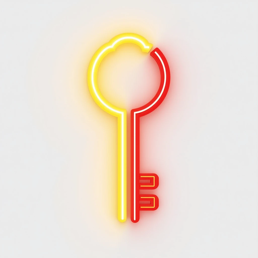 outline logo key, yellow and red color neon lines, luminous, flat design, white background color --v 6.0 --style raw ---s 750