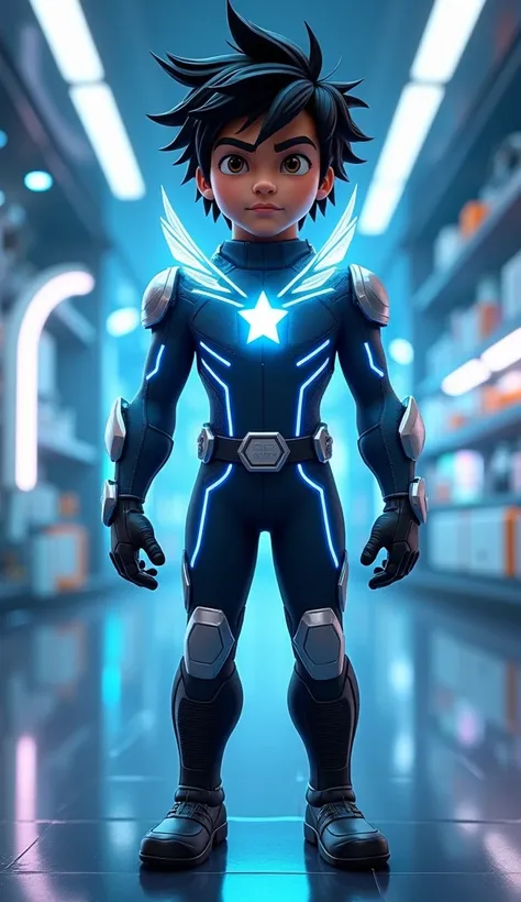 Aryan (Superhero Name: Astro )**  
- **Age**: s  
- **Height**: 5 feet 2 inches (medium height for his age).  
- **Hair**: Spiky black hair with a faint blue streak (symbolizing his futuristic powers).  
- **Eyes**: Bright hazel with a faint glow when he a...