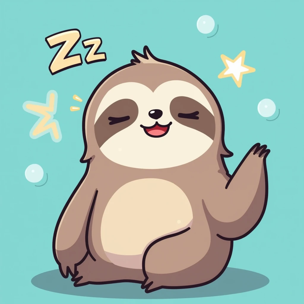 
A sleepy sloth for a YouTube profile picture, with "Z Z Z" above its head. Its waving with one hand, and its eyes are half-closed, showing its sleepy. The background features a blue and turquoise gradient with some transparent, cute embellishments.