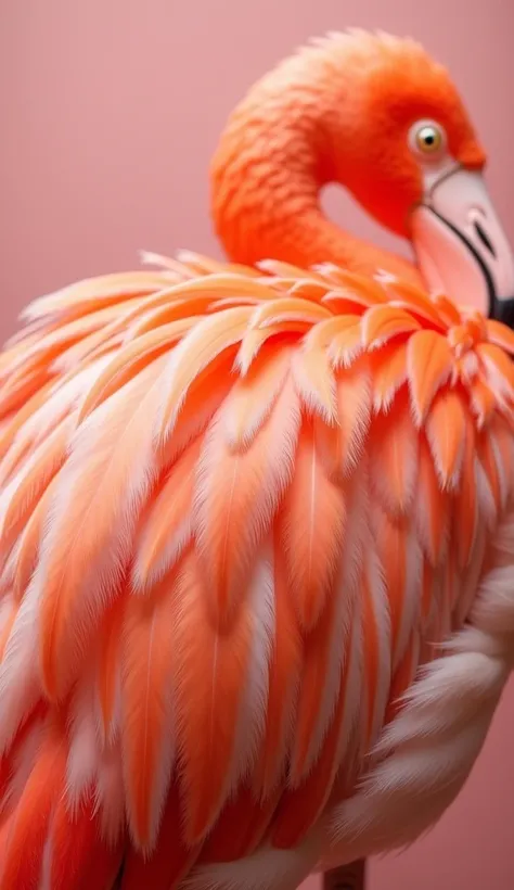 Close-up of flamingo feathers :  A detailed photo of the feathers of a flamingo ,  highlighting the vibrant coloring and texture.