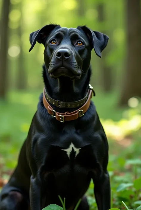 Black dog with collar and green coat