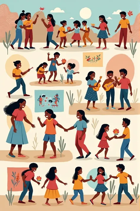  In Images people dancing to an Afro-descendant rhythm :  Make an infographic in pastel tones with the title {x} The urban school as a hotbed of unity and respect for interculturality.  Intercultural school projects contest , indigenous,  mixed and white ....