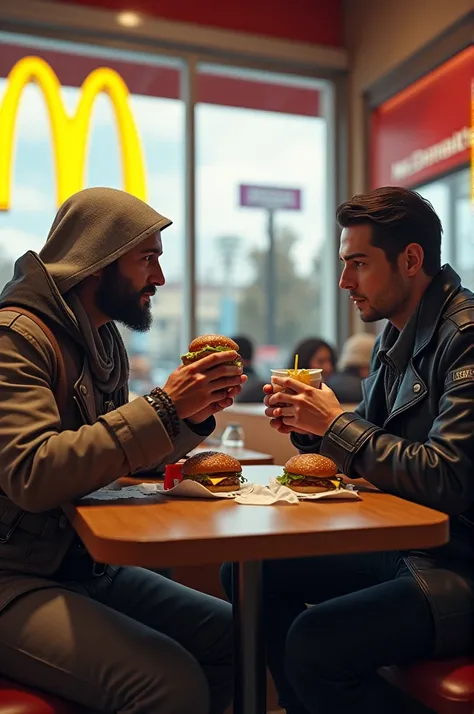 Connor kenway from assassins creed 3 eating macdonald with Connor from Detroit become human 