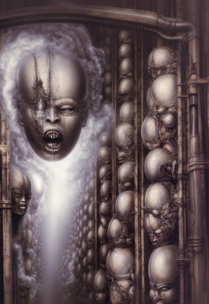 h. r. giger's g1g3r, , giger_style, the image is a detailed view of h.r. giger's \" aleph \" plate, featuring ( circus on exile ...