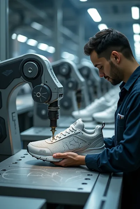  An advanced machine engraving a complex design on a shoe that doesnt require it, or a worker performing additional steps that dont add value .