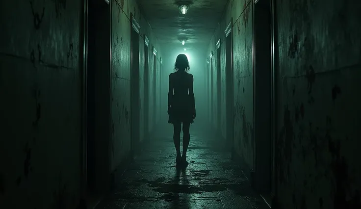  It represents a scene with a character in a dark corridor of the asylum,  where the walls seem to be  "talking"  in barely audible whispers . The figure is trapped ,  listening to the secrets that the voices reveal to her ,  as darkness grows around her ....