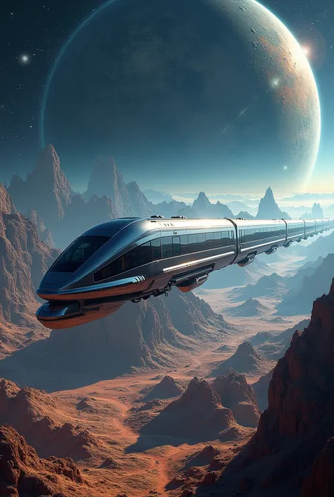 A space train moving across planets 