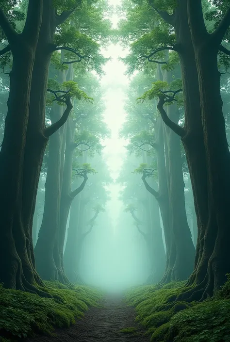 Symmetrical forest landscape with fog to make a panorama