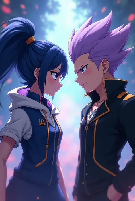 s rival Dawn Hikari from Pokémon , dark blue hair,  blue eyes , and Ash ,  Paul Shinji with Vegeta-like eyes,  lilac hair and stoic look .