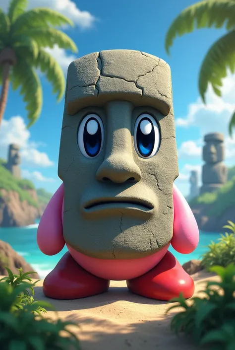 Kirby with the face of the Moai rock