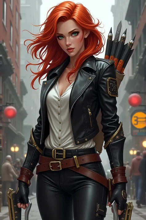 Heres your character:

*Name:* Elara "Ember" Flynn

*Appearance:*

- Hair : redheads and curly , } with lighter and darker highlights ,  falling down to the shoulders .
- Eyes:  Bright greens ,  with an angular and intense shape ,  like the characters from...