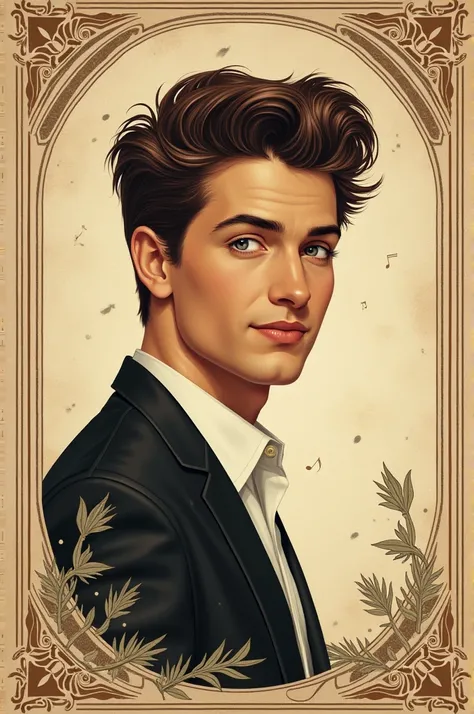  Vintage style card, young singer guy 