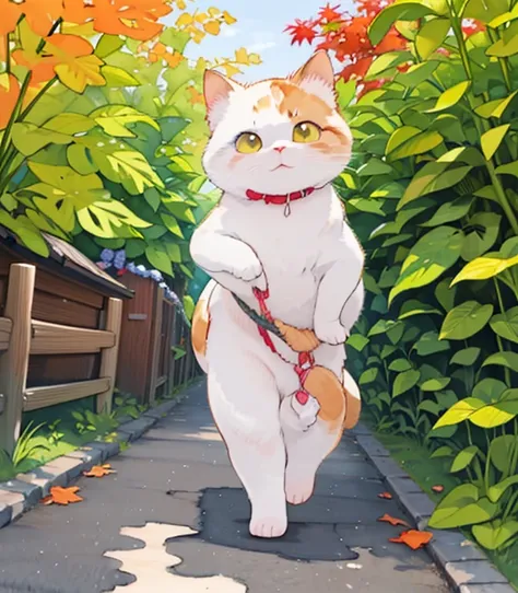 (masterpiece),( best quality),(  very detailed),(  in high resolution),((Line art)),((watercolor)),16k,  wallpaper,三毛猫の  very detailedな絵、 crazy details ， very detailed猫， My house where calico cats roam ，Walking the promenade三毛猫マンチカン，Autumn in old Japanese ...