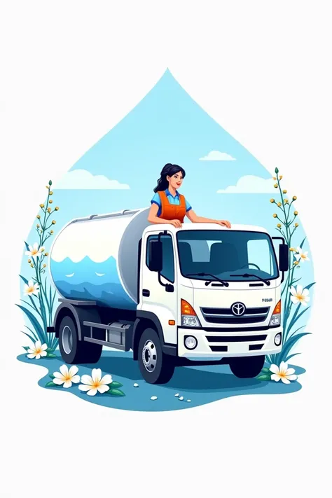 I want a logo that reflects the fact that Im selling drinking water with a tank truck and a pretty working woman comes out and the design is more like flowers 