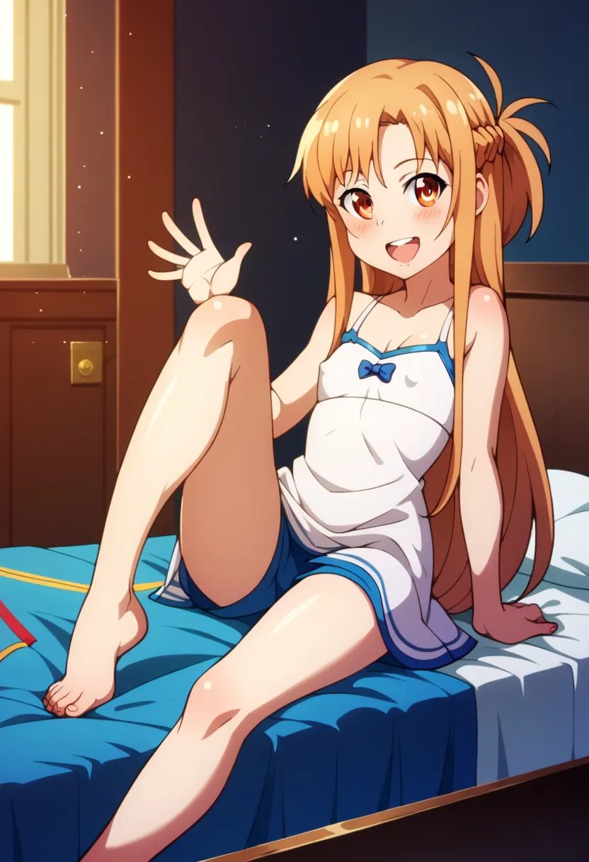 (( best quality)), ((masterpiece)), (be familiar with),  perfect face, indoor, bedroom,  watching viewers ,
one woman,  asuna yu...