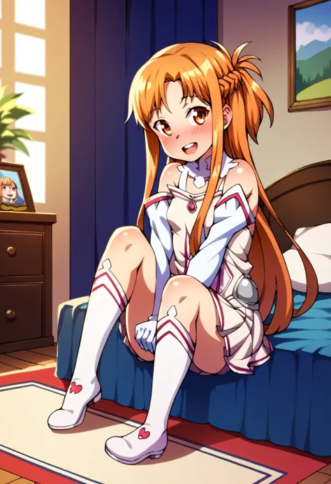 (( best quality)), ((masterpiece)), (be familiar with),  perfect face, indoor, bedroom,  watching viewers ,
one woman,  asuna yu...