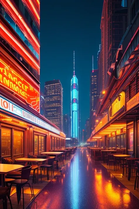 Urban landscape photograph of ( A futuristic space station, with gleaming metal halls and neon-lit cafes) ultra-realistic, by thomas cole, cinematic, atmospheric, composition, cityscape, sense of wonder, 8k