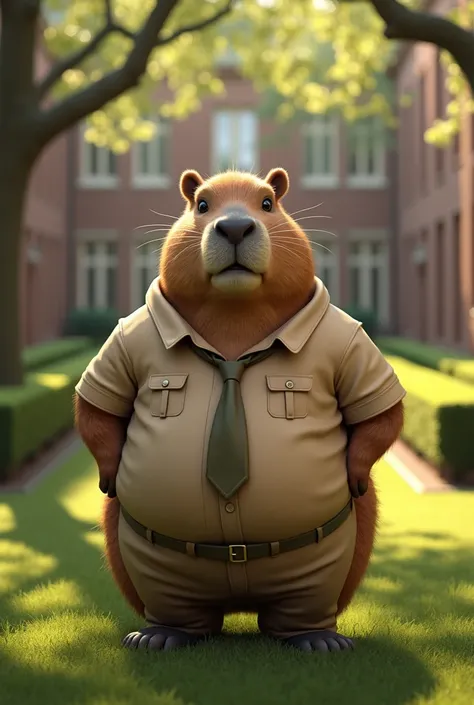 Capybara in khaki school uniform