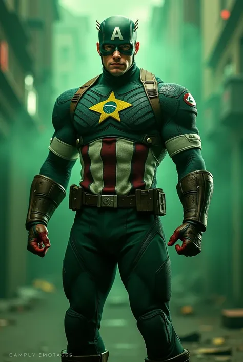 Make Captain America green with the Brazilian flag on his chest 