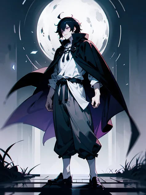 1male ,Adult Male,Muscular, Pale Skin, Shaggy Long Messy Black Hair , Purple Eyes , Serious Expression , Black and White Fitted Cloak, Akatsuki Cloak, Baggy Grey Pants, Standing on path , Perfect lighting , Unique Clothing  , Perfect Generation