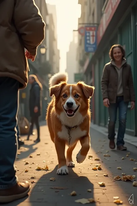 A dog walking through the poor district of London that smiles and looks at the poor 