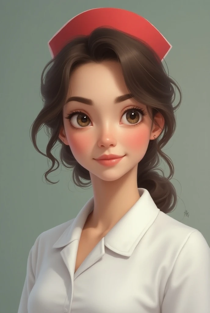  nurse , Little red hat with dark blond curls