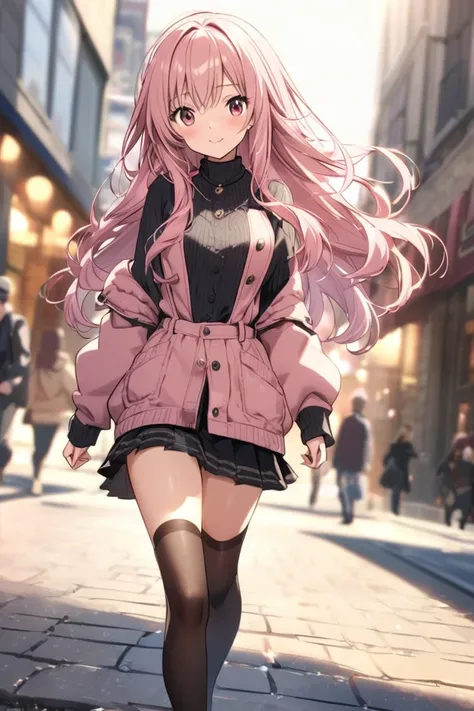 Megurine Luka cute sexy casual clothes skirt winter walking hair pink