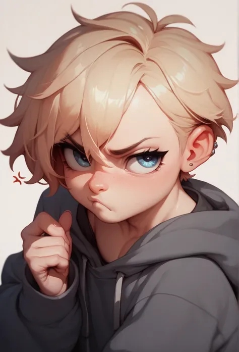 Cute femboy, annoyed pout, small, oversized hoodie, cute face, 