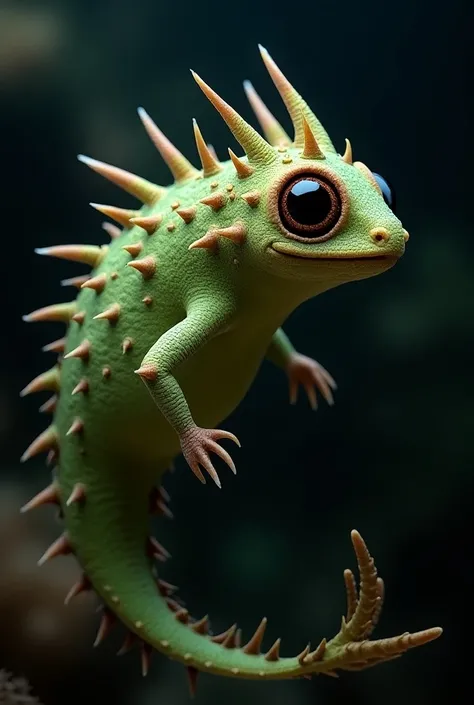  The body could have the basic shape of the green sea toad, However, with the spiny ,  scale-like outgrowths of the thorn devil .  These spines could run along the back and flanks ,  which gives the animal a robust and at the same time bizarre appearance ....