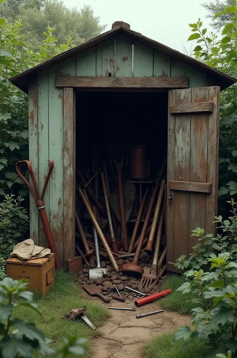 Shed with rusty tools