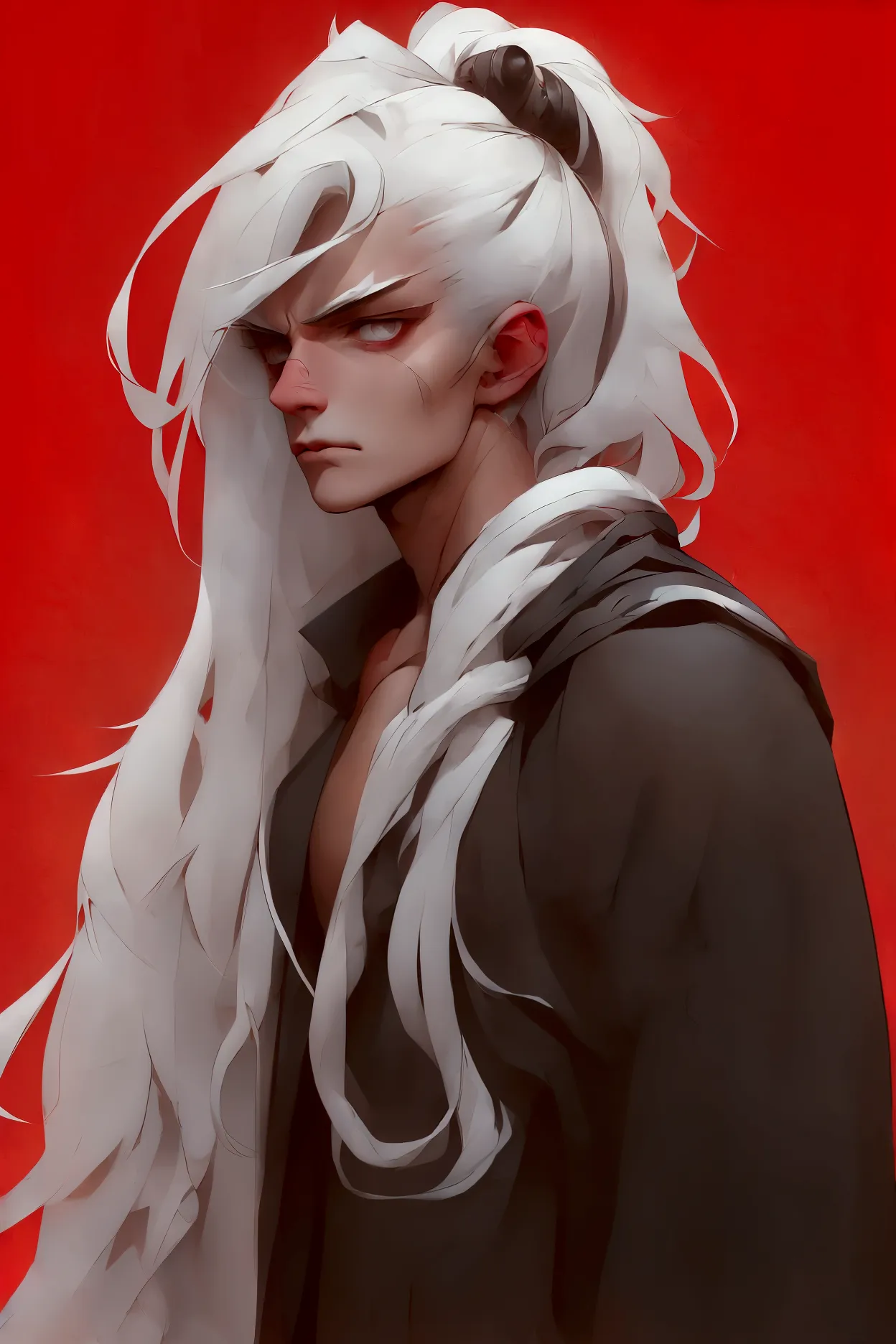 creates a drawing of a man with long hair  , platinum hair, a defined  , tall body,  and is full of scars scattered all over his...