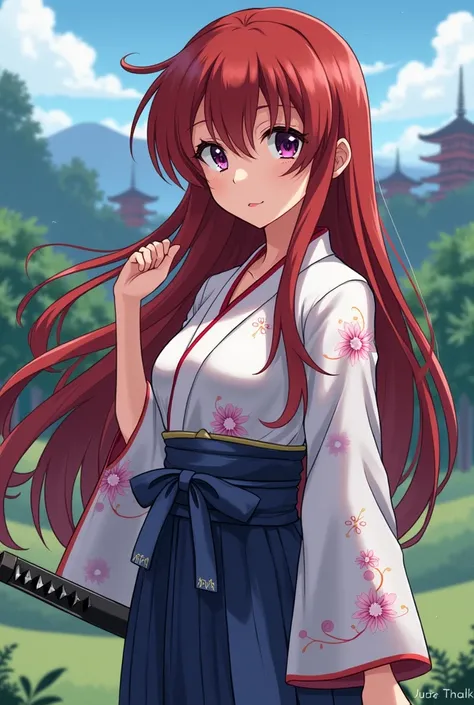 Create an anime-style woman similar to Kenshin Himura by Rurouni Kenshin 
