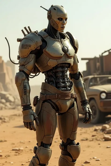 Generate a human android with Mad Max-style armor 