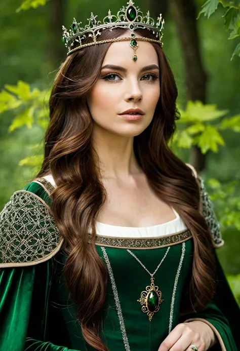 darkgreen queen medieval brown hair long
