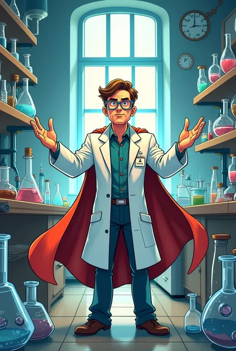 Do it like a comic, vignette one in one painting and vignette 2 in another.

- Vignette 1: A laboratory full of test tubes and flasks. A scientist says: "Welcome to the world of biochemistry!"
- Vignette 2: A funny cartoon of ATP, with a superhero cape, ye...