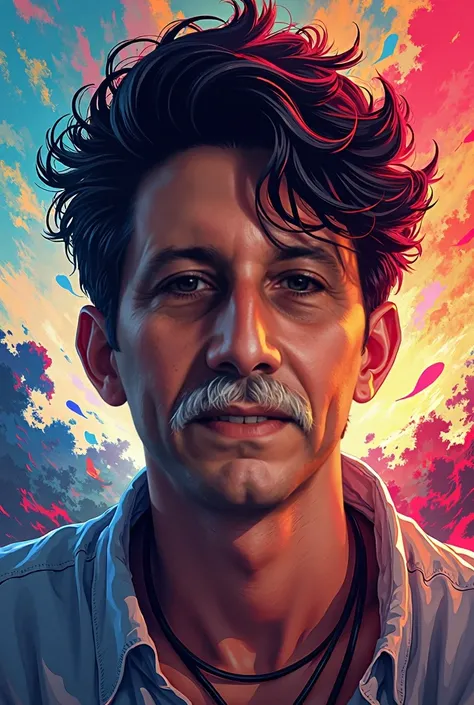 Create a colorful 2d illustration with this mans face