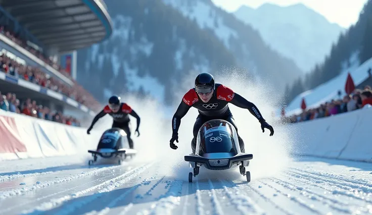 hyperrealistic image in full color . Olympic athletes skeleton competition at the Olympic Games