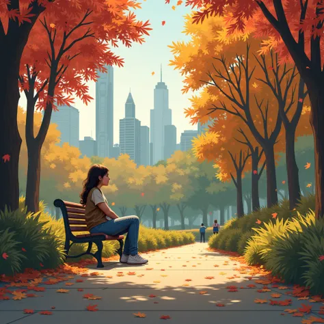 A girl sitting in New Yorks Central Park in autumn