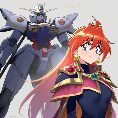 ( best quality)), ((masterpiece)), one girl,One robot 、 Lina Inverse( Slayers )、Night Gundam、 fantasy world