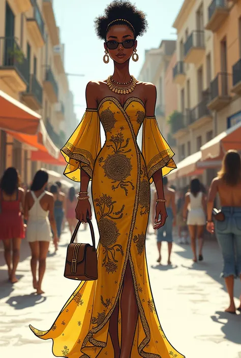 Je souhaite créer un model très élégant de vêtements feminin style européen avec une subtile touche africaine
