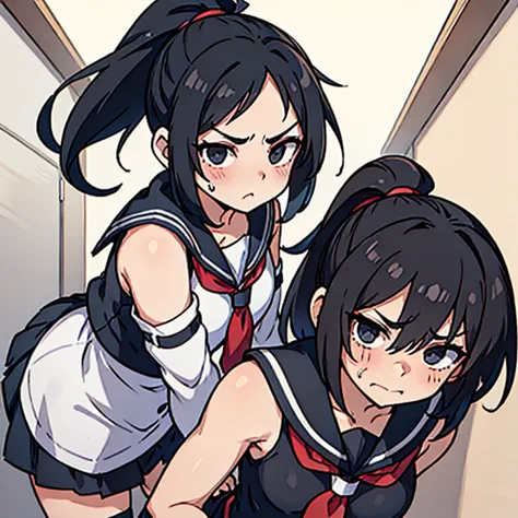 1girl black hair ponytail black eyes serafuku bruised face hurt