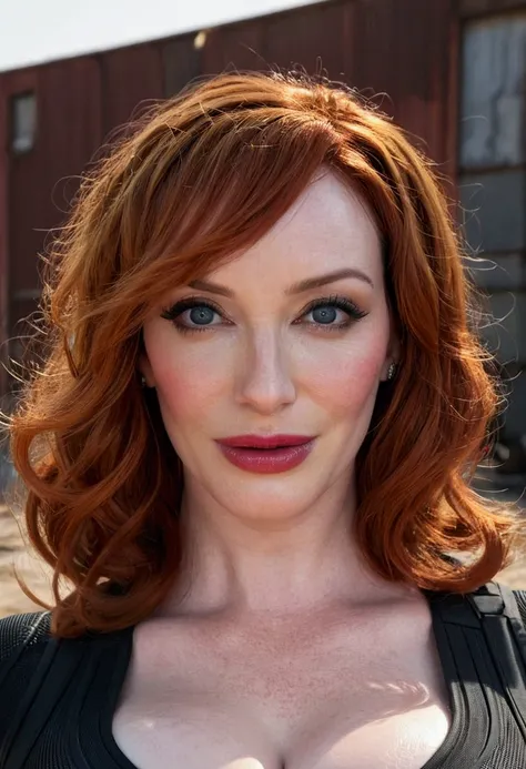 48 year old christina hendricks playing the role as the fictional character of natasha romanoff/black widow in the marvel cinema...