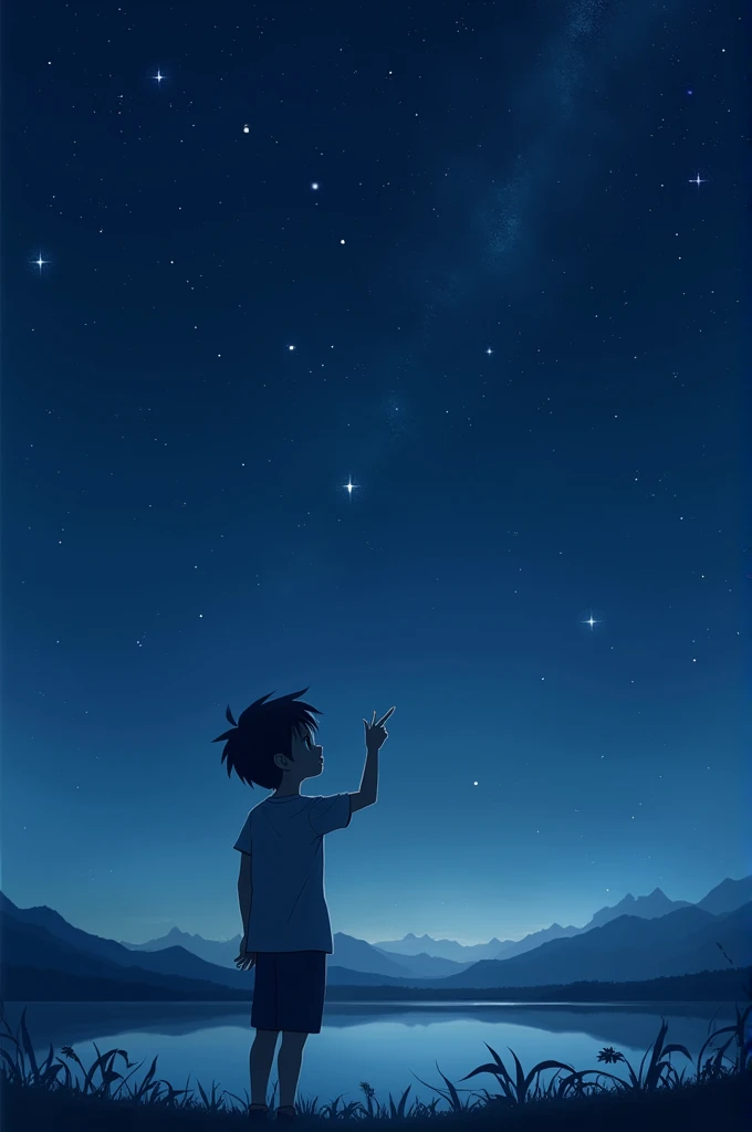 ren gazing at the starry sky, pointing at the stars they see in the firmament while chatting and smiling.