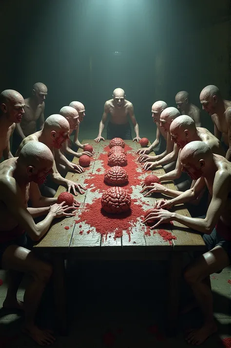 Brain-eating cannibals on a large table 