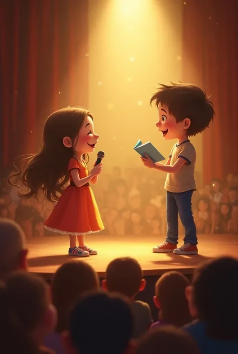 Girl singing and a boy reciting a poem for a contest